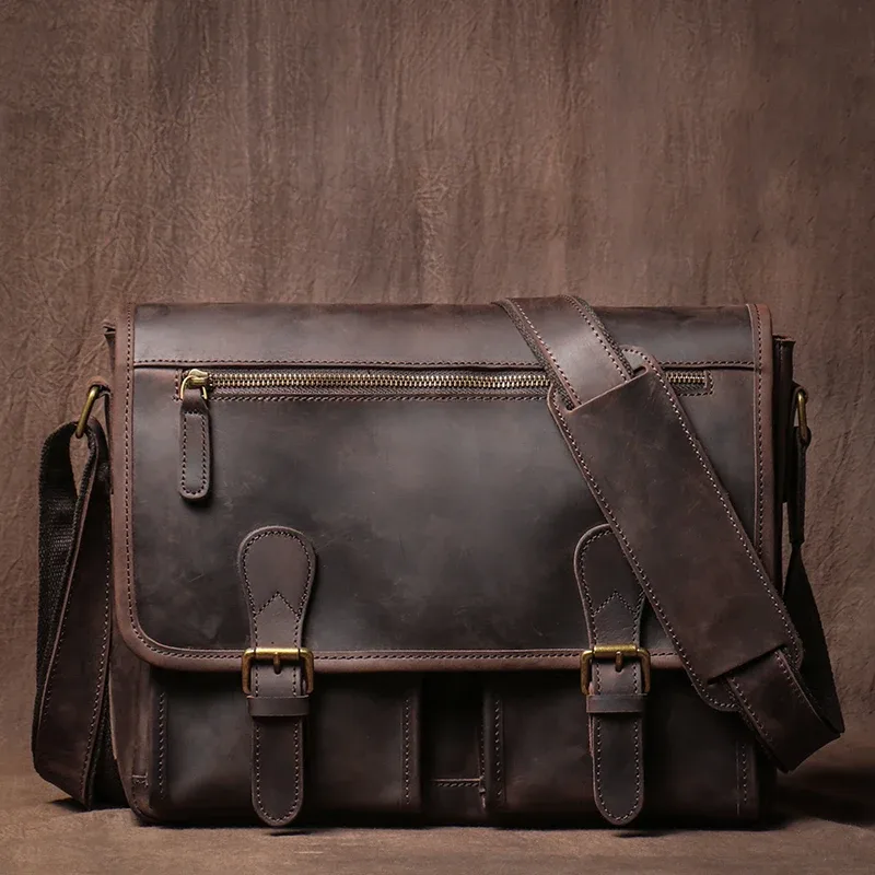 guro-sac messager en cuir de cheval pour homme, véritable, luxe, sac à bandoulière lancé, bureau, étui à bombes, 12.9 pouces, vintage, elin