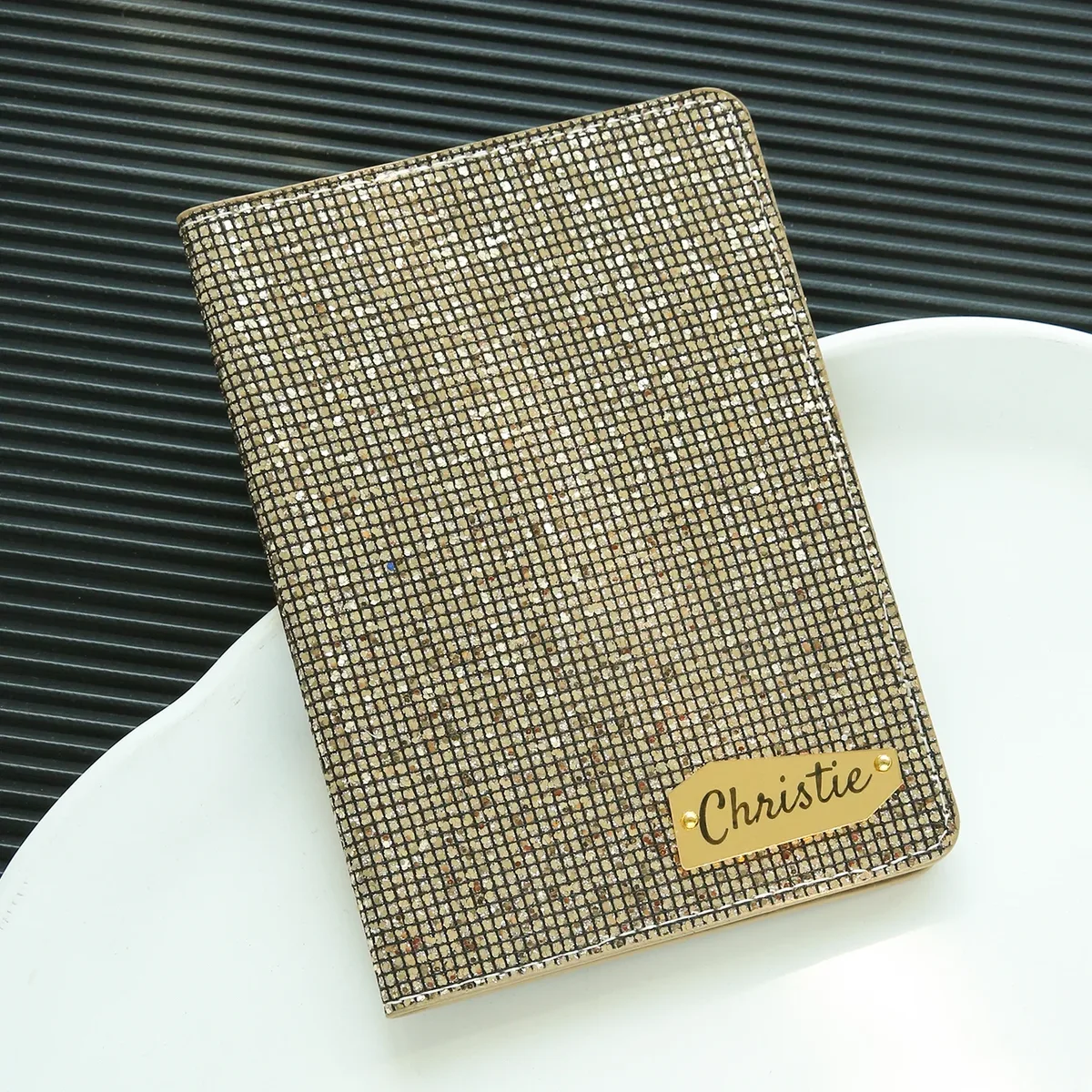 porte-passeport avec nom personnalisé, 1 pièce, avec boule disco, paillettes, porte-passeport unique personnalisé avec étiquette nominative miroir brillant