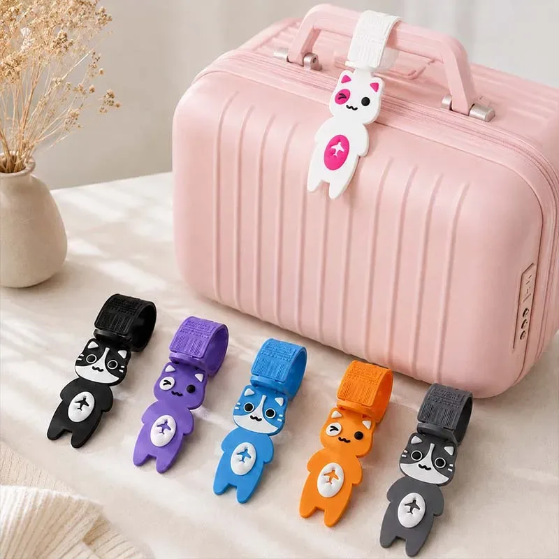 étiquette bagage pvc forme chat mignon motif chats avion couleurs variées voyage accessoires voyage polyvalentes