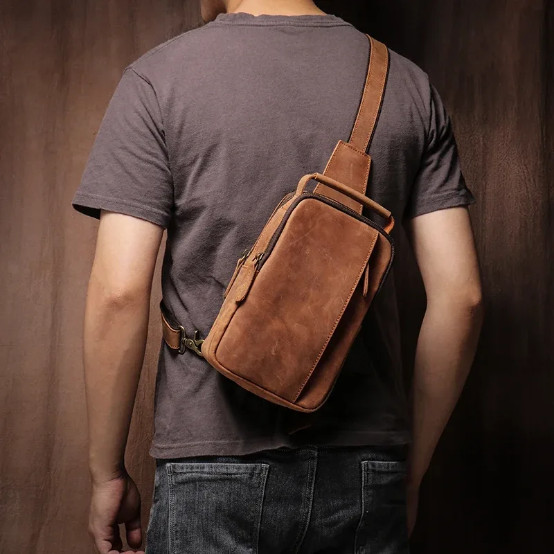 luokir-sac de poitrine en cuir véritable pour homme, sac à bandoulière messenger initié vintage, sac à main en cuir de vachette de cheval elin, sac à main de créateur de luxe, décontracté