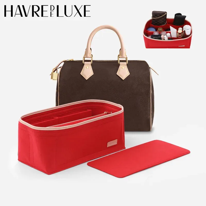 insert organisateur de sac à main pour lv speedy25 30 35, organisateur de sac fourre-tout, séparateur de sac, insert organisateur en feutre, avec fermeture éclair pocke tbag dans le sac