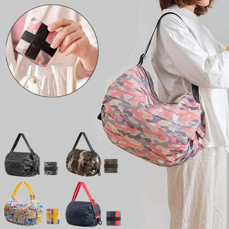sacs de courses pliables, 1 pièce, sac de rangement pliable avec poignée, sacs à main de camouflage de voyage portables, sac en nylon de grande capacité