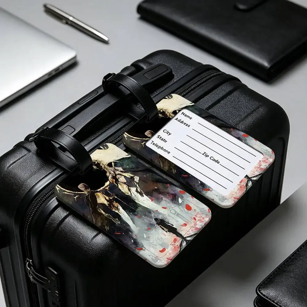 étiquette bagage plastique motif mysterieux noir blanc voyage universel pièce unique identification valise nom adresse