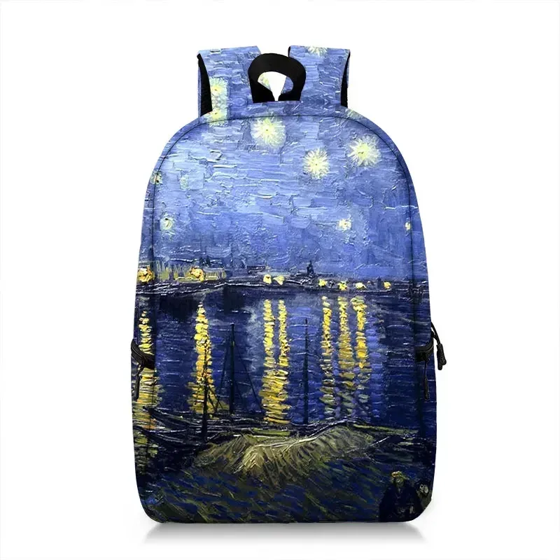 sac à dos peinture à l'huile de claude monet gustability klimt van gogh, cartable de nuit étoilée, baiser de tournesol, cartable de voyage pour femme