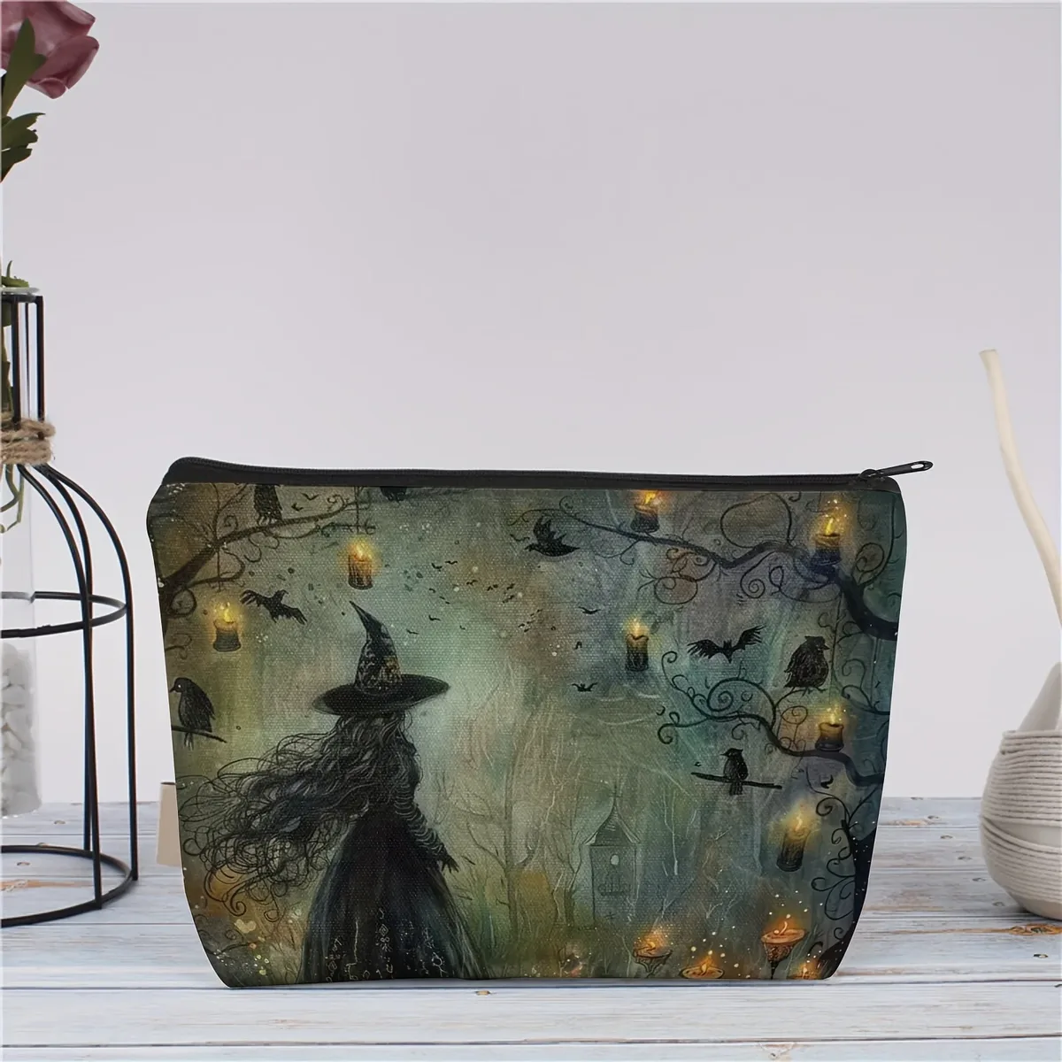 trousse de maquillage sur le thème des sorcières halloween 1 pièce | pochette cosmétique de voyage avec fermeture éclair, légère et polyvalente