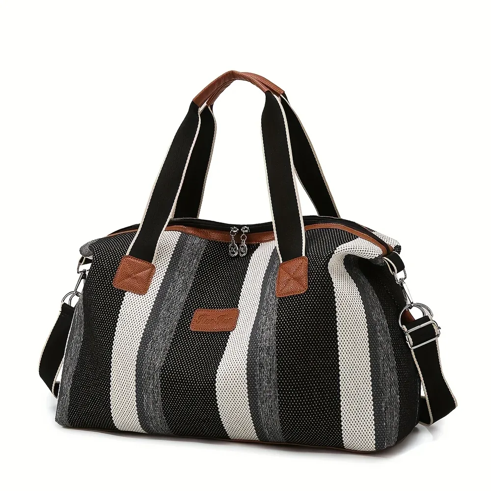 sac fourre-tout grande capacité en toile rayée tendance, sac à main de banlieue, sac de voyage, sac à bandoulière, sac à langer pour maman