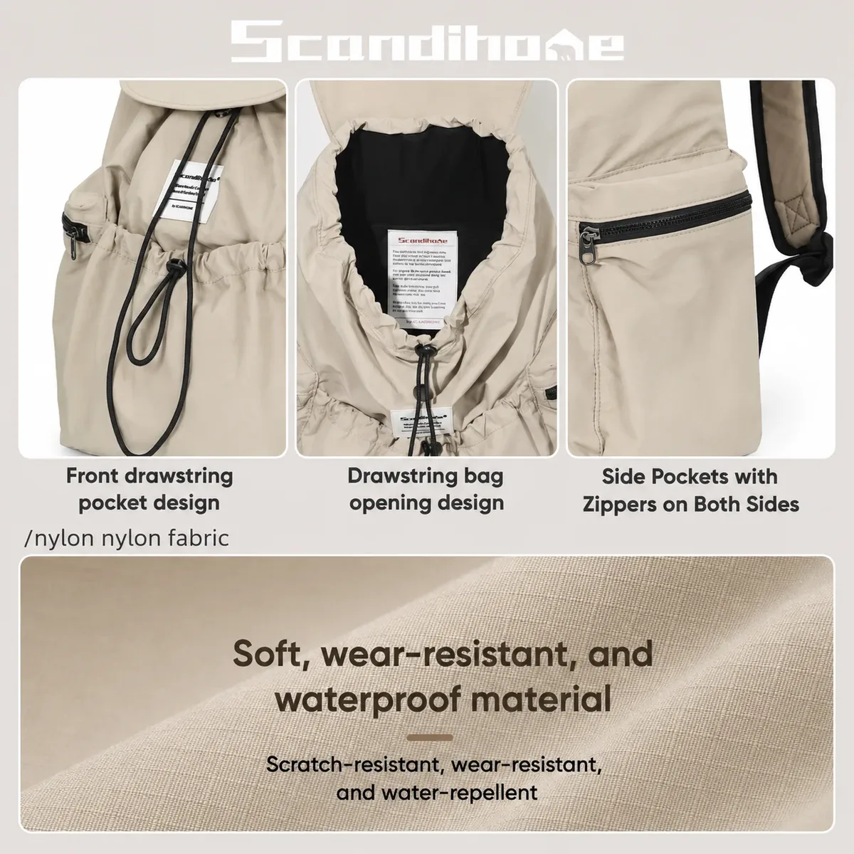 grand sac à dos imperméable en nylon avec cordon de serrage pour hommes et femmes, compartiment pour ordinateur portable, sac à dos d'école, sac de voyage décontracté