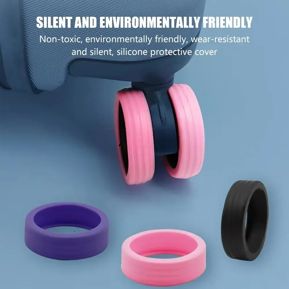 protection roulette silicone silencieuse caoutchouc noir accessoire bagage voyage valise chariot safeguard rollers voyage suitcase