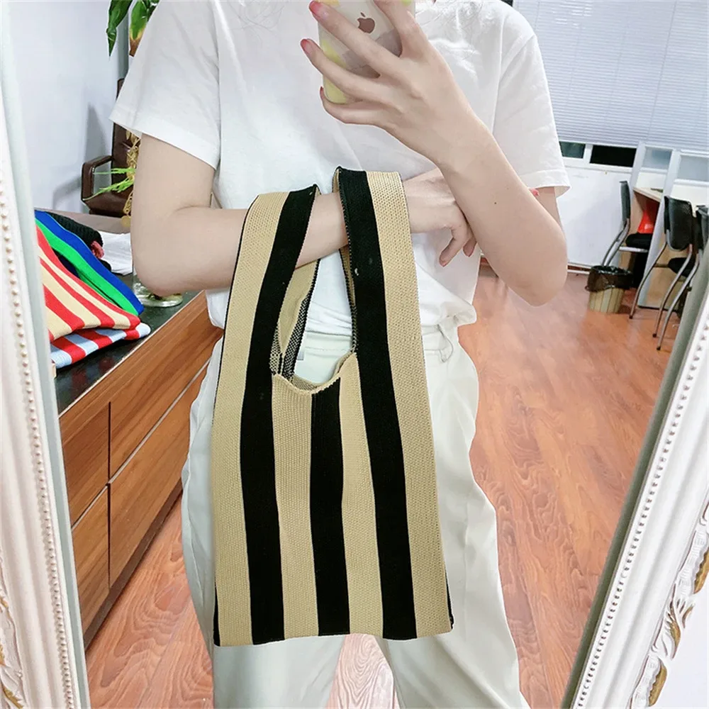 sacs fourre-tout en tricot rayé sac à bandoulière pour femme mode fourre-tout creux dames femme tissé shopper sac à main dame sac à main à bandoulière