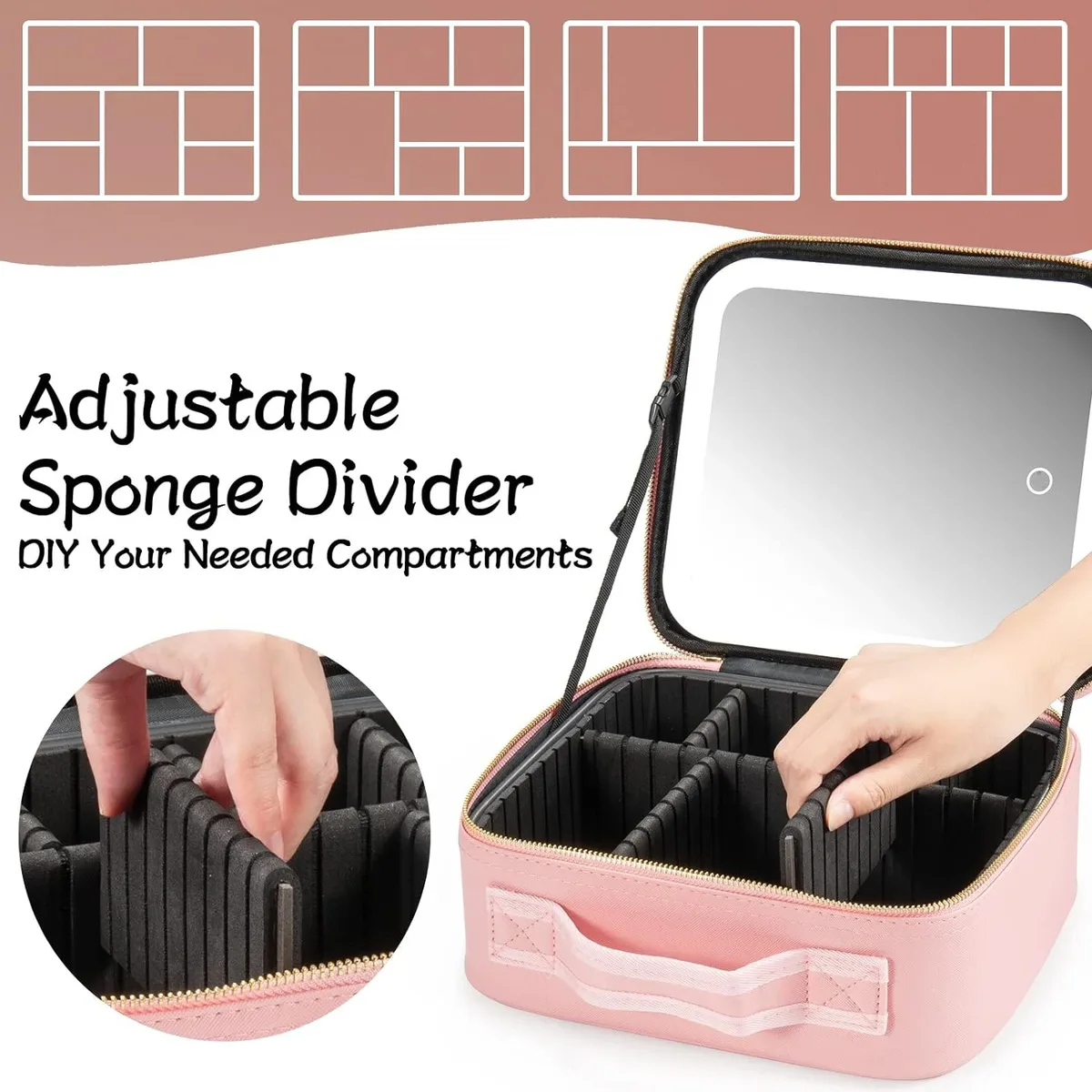 trousse de maquillage avec miroir led, grande mallette de voyage, organisateur de cosmétiques, sacs de maquillage avec 3 lumières colorées et séparateurs réglables