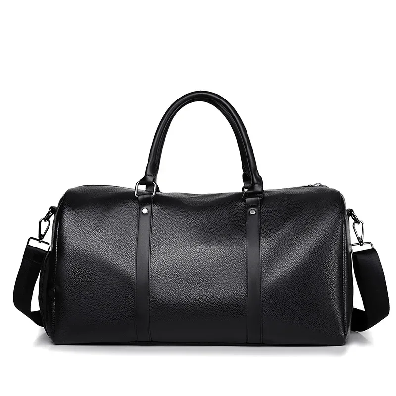 sac de voyage en cuir pu imperméable de grande capacité pour hommes, sac de week-end de nuit, bagage à main, sac multi-poches