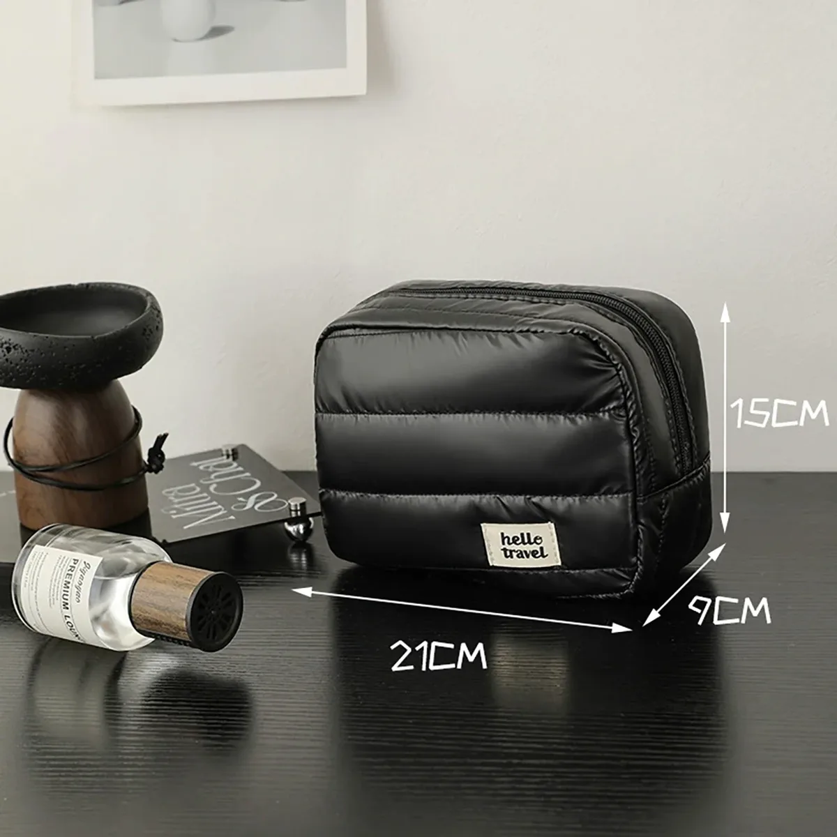 trousse de maquillage puffer, organisateur de voyage, sac de rangement cosmétique léger avec fermeture éclair, trousse de toilette portable pour femmes