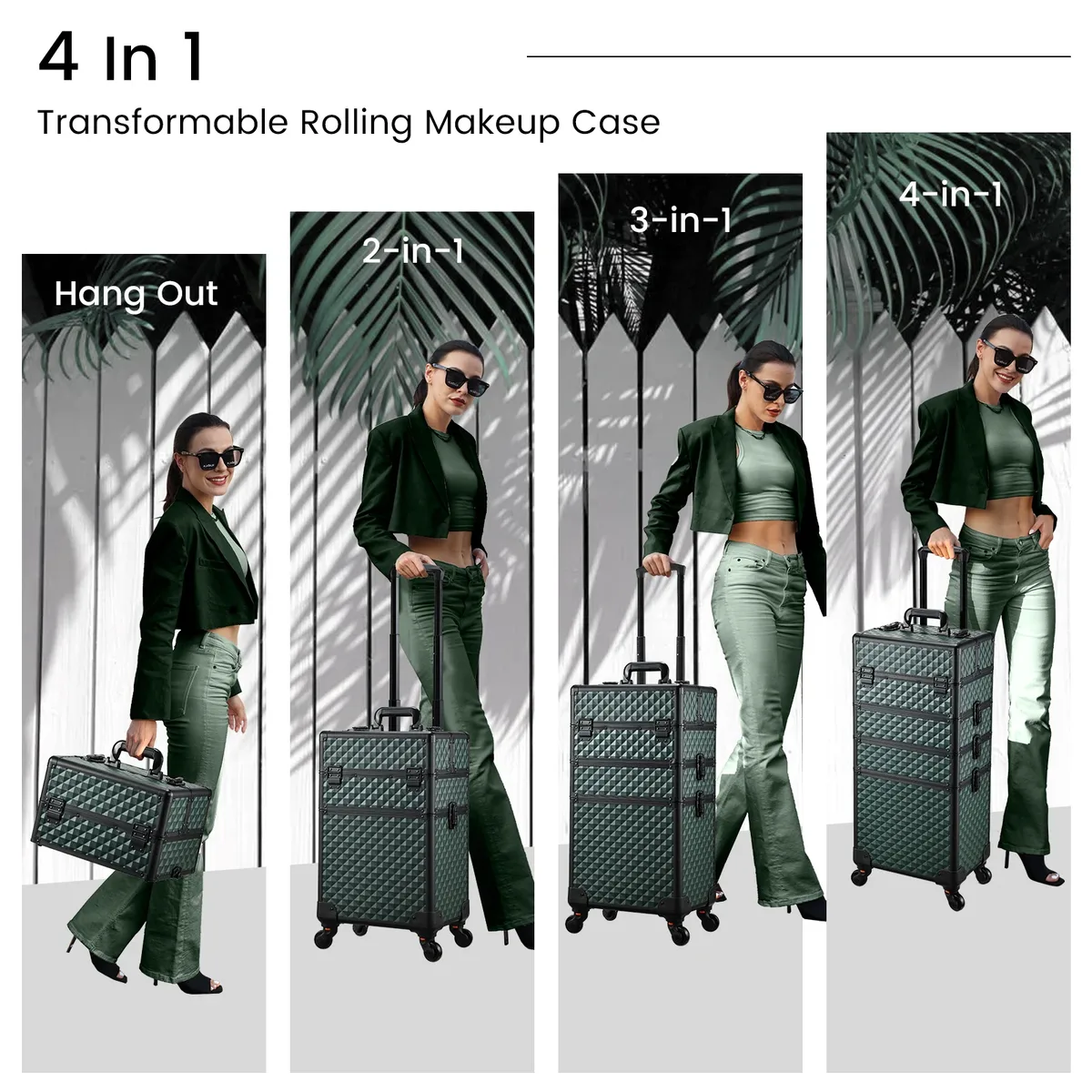 valise de maquillage professionnelle 4-en-1 sur roulettes, trolley de cosmétologie, mallette de maquillage à roulettes, boîte à cosmétiques amovible, valise de voyage pour maquillage avec rangement pour clés, chariot de voyage, chariot à maquillage sur roulettes, coffre de rangement extra large pour maquillage, ongles et coiffure, mallette rigide pour maquillage