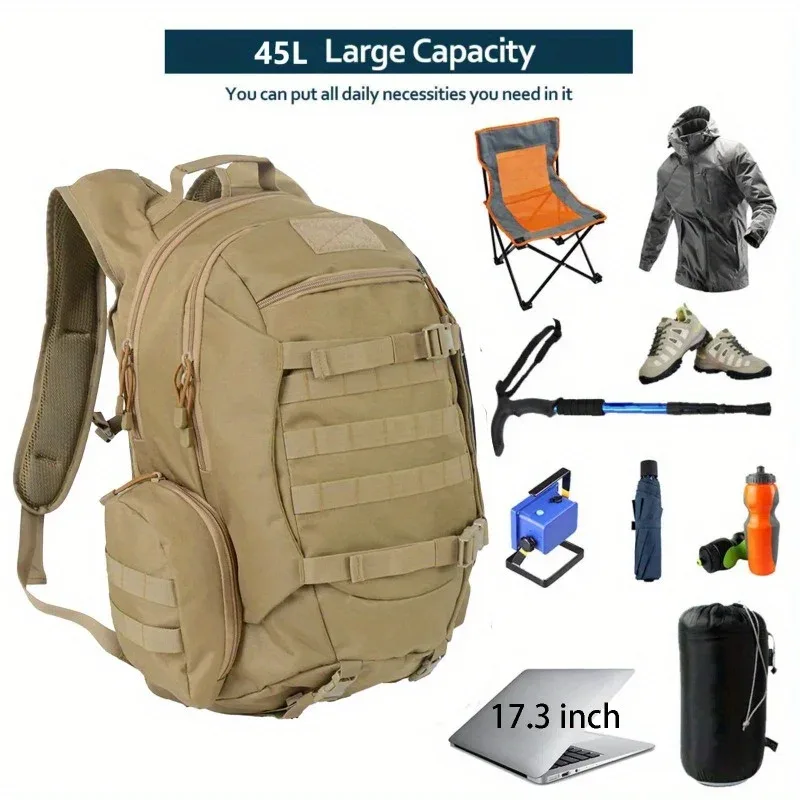 sac dos nylon kaki bandes grises compartiments multiples forme trapézoïdale usage sport aventure randonnée trekkings
