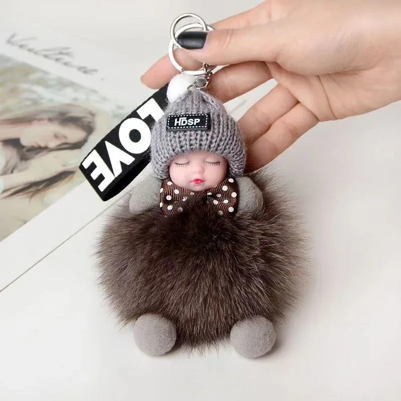 porte-clés mignon bébé endormi, pendentif en peluche moelleuse, porte-clés de voiture, breloque de sac à main tendance pour femme, décoration de sac à dos, cadeau