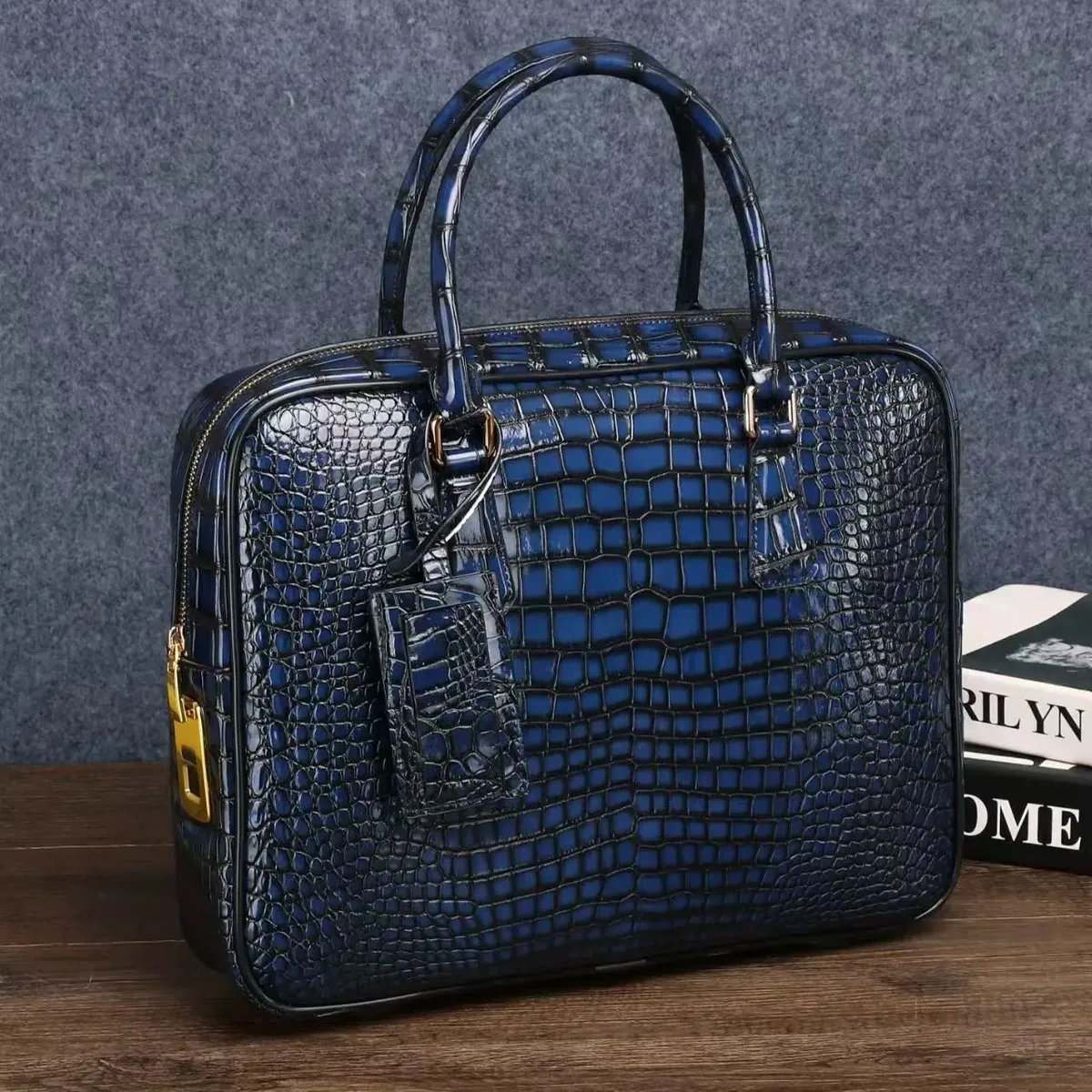 porte documents cuir veritabl cuir vache fermeture éclair imprimé animaux poche limon 14 pouces hommes bleu noir beaufort