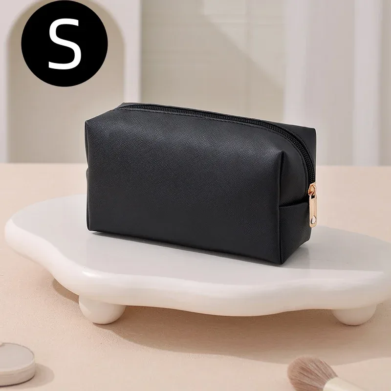 trousse de maquillage en cuir avec logo personnalisé, grande capacité, idéale pour les voyages, disponible en plusieurs couleurs, en cuir pu souple, avec fermeture à glissière, pour femmes (2 tailles).