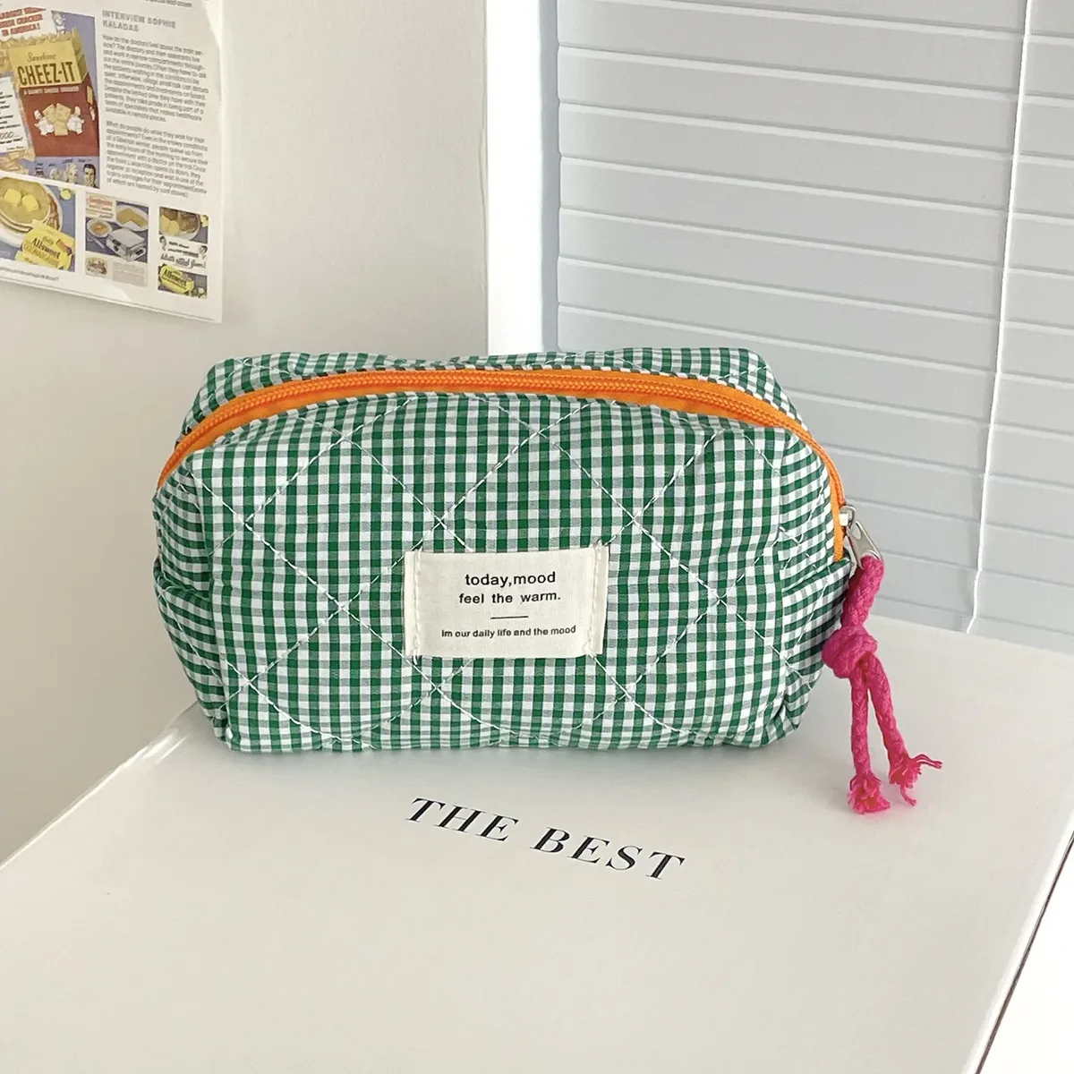 sacs à cosmétiques matelassés à carreaux pour filles, pochette rétro pour dames, porte-monnaie, sac de rangement de toilette portable de voyage pour femmes