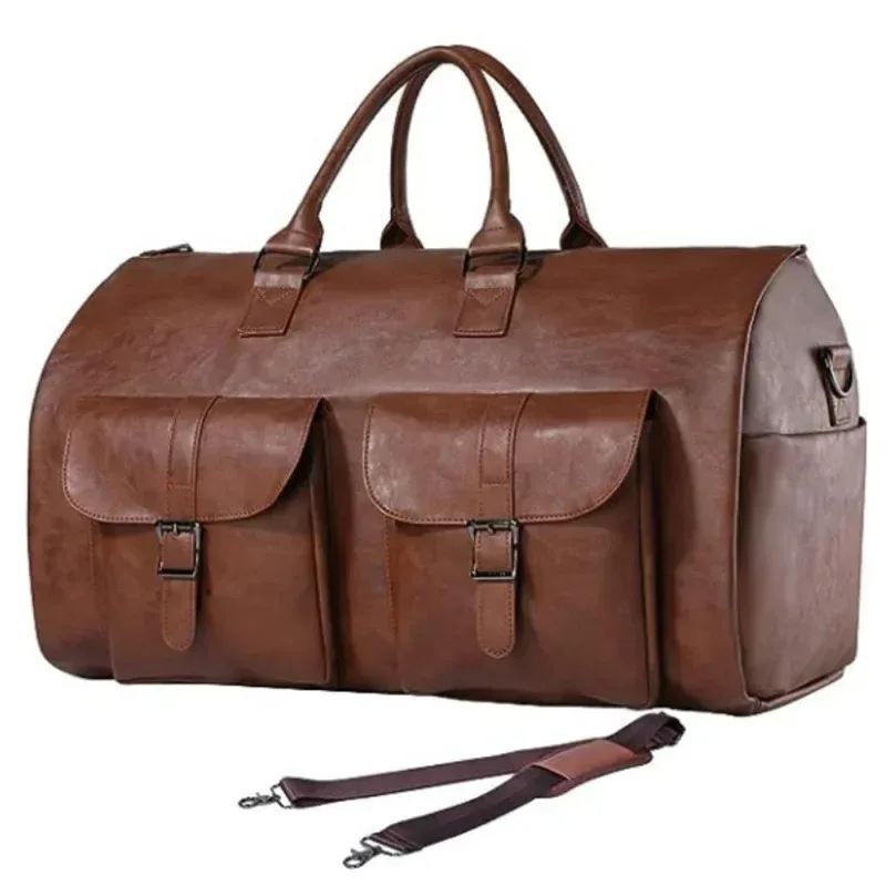 sac de voyage d'affaires en cuir pu pour homme, grand sac de voyage convertible 2-en-1, imperméable, sac de sport et sac à vêtements suspendu