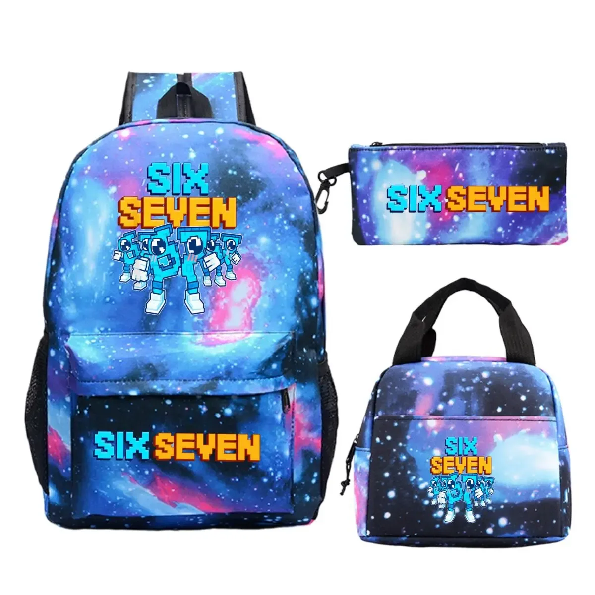 sac dos polyester dessin animé bleu blanc noire bandoulière arquée compartiment intérieur trousse sac lunch usage école voyage