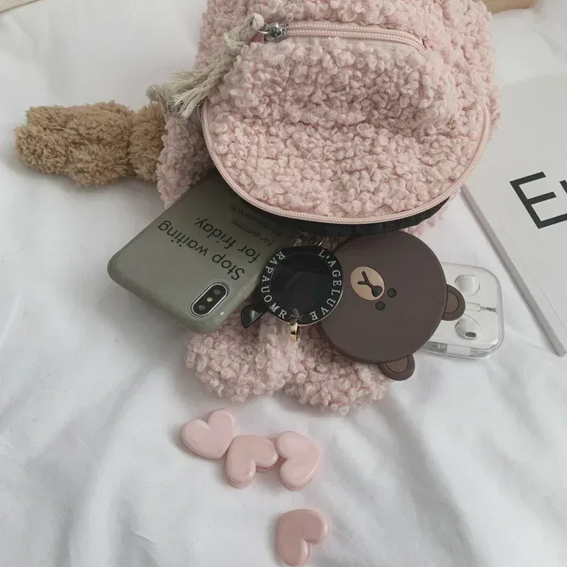 sac à dos en peluche pour enfants en bas âge, sac d'école de maternelle avec oreilles de lapin mignonnes, sac de jour en polaire chaude d'hiver, sac de voyage en plein air pour garçons et filles