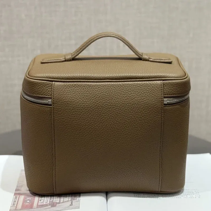 trousse de maquillage de grande taille en cuir de vache de première qualité, trousse de toilette portable et pratique, sac de voyage en cuir véritable de grande capacité.