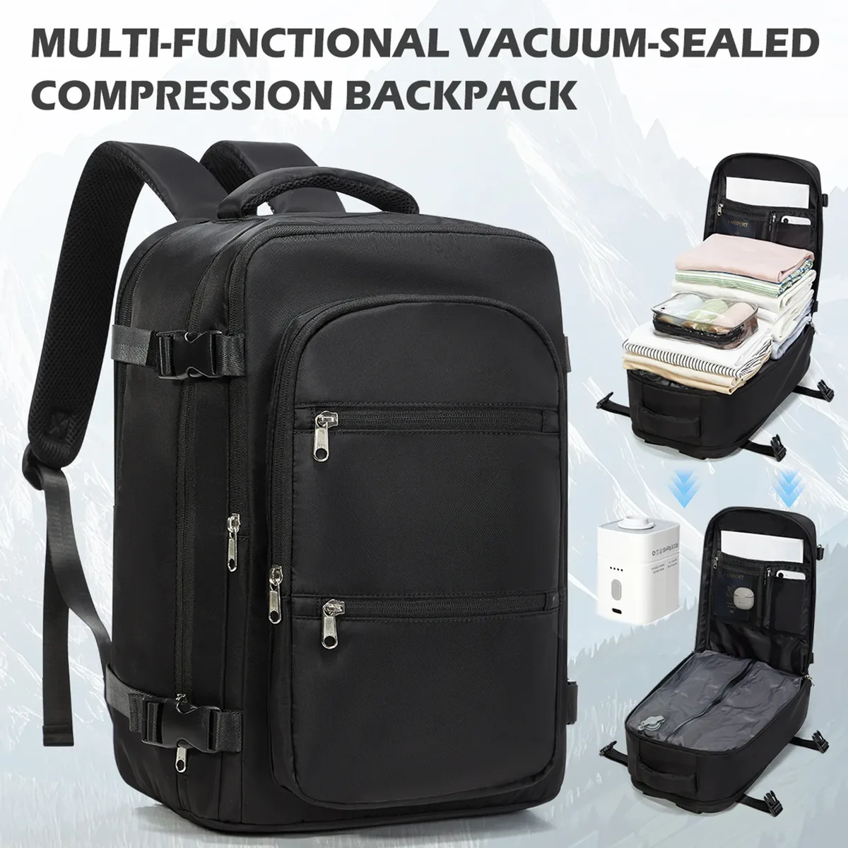 sac sous vide pour vêtements, sac à dos bagage à main avion, sac à dos sous vide essentiels de voyage bagage à main 40x30x20, sac à dos pour hommes