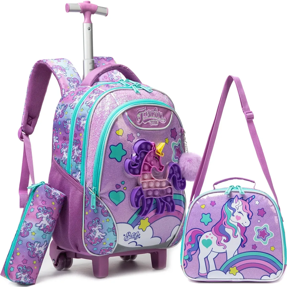 sac à dos à roulettes licorne pour filles et enfants, sac d'école à roulettes, bagage de voyage, cadeau mignon pour élèves du primaire, sac à roulettes