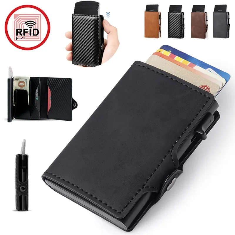 Porte-cartes anti-scan RFID, portefeuille fin en fibre de carbone pour homme, organisateur de cartes bancaires portable, sac de rangement multifonctionnel pour pièces de monnaie