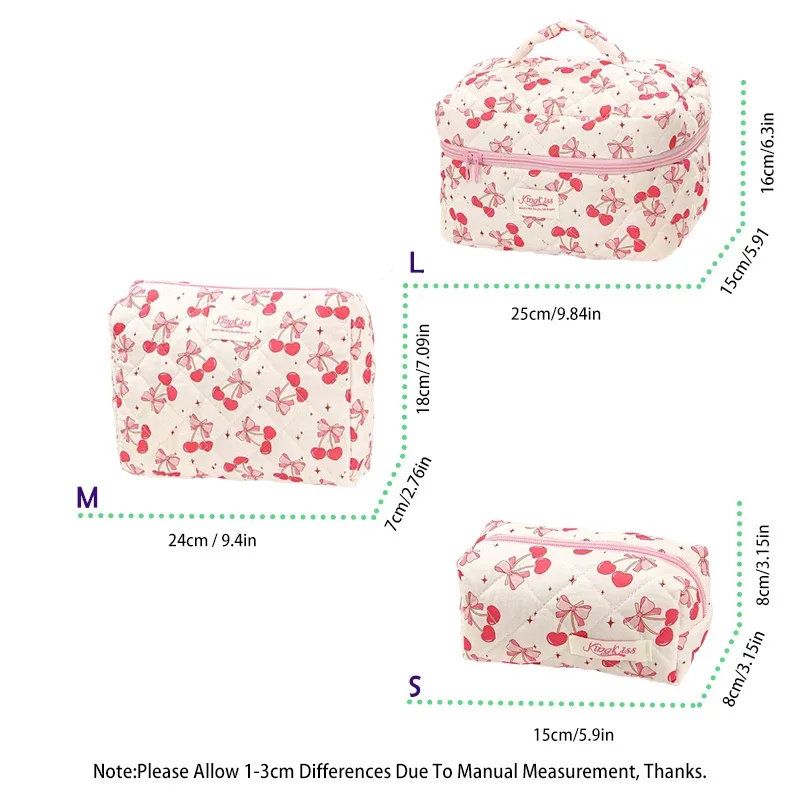 trousse polyester fleur cerises rubans rose fond blanc fermeture éclair voyage maquillage cosmétiques femme