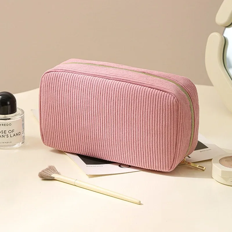 trousse de maquillage grande capacité en velours côtelé doux, sac à main portable quotidien, parfait pour rangement cosmétique et cadeau de fêtes