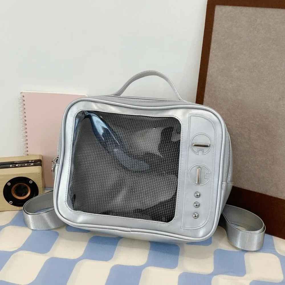 sac à dos tendance en pu style tv, léger, avec compartiment transparent, sac ita grande capacité, sac à bandoulière lolita