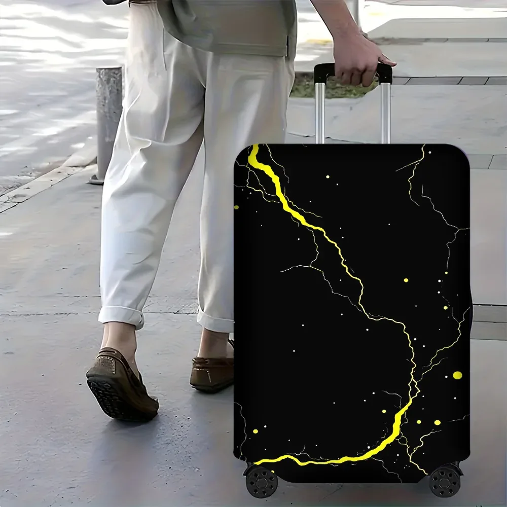 housse valise polyester motif foudre jaune fond noir roulettes poignée protection voyage grande taille