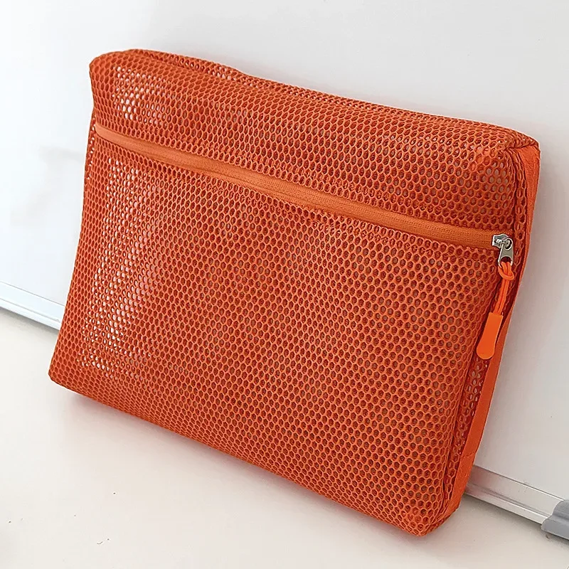 pochette de rangement pour pinceaux de maquillage en nylon, 1 pièce, pochette à main avec fermeture éclair, sac à cosmétiques, pochette en maille polyvalente, étui de voyage