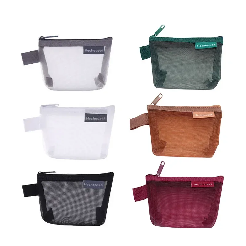 mini sacs à cosmétiques en maille de nylon transparent avec fermeture éclair, petits sacs de maquillage pour rouge à lèvres, pochette pour ligne de données, étui organisateur pour clé d'écouteurs