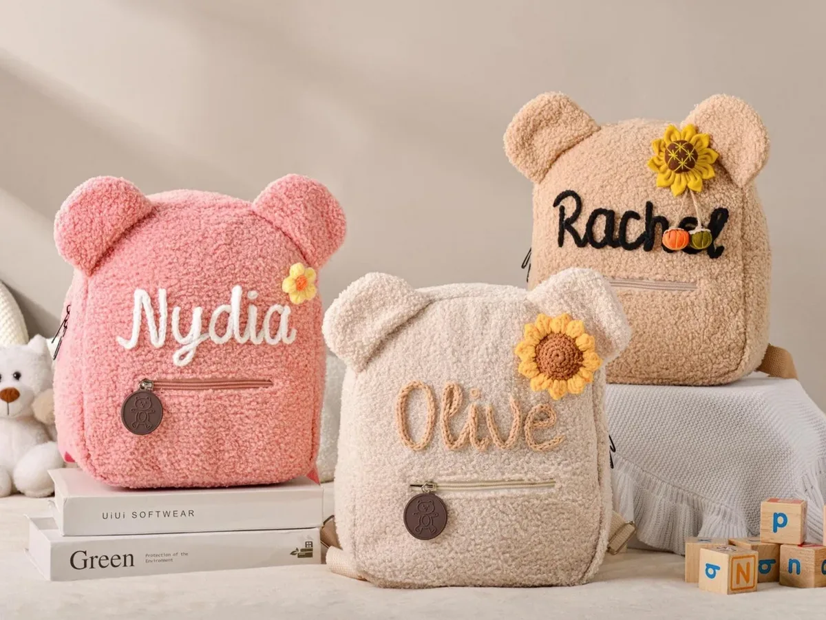 sac à dos ours en peluche personnalisé pour enfants, sac à dos ours en peluche pelucheux personnalisé, cadeaux du premier jour de l'école, sac à dos pour tout-petits, cadeau pour enfants