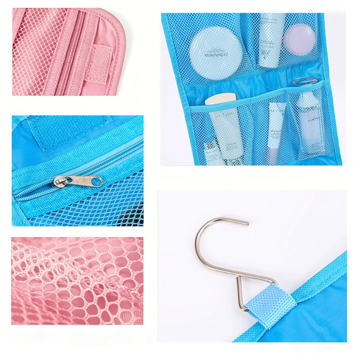trousse de toilette portable avec crochet de suspension, grande capacité, étui de maquillage de voyage, sac de rangement cosmétique imperméable pour femmes
