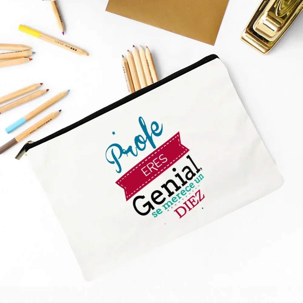 meilleur professeur du monde sac de maquillage imprimé espagnol nécessaire de voyage pochette de rangement d'articles de toilette sacs à crayons cadeau de diplômé pour enseignant