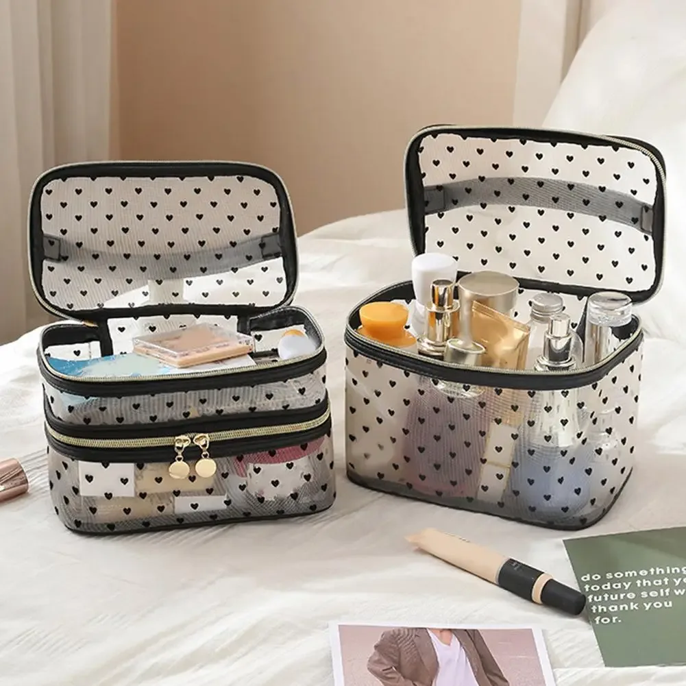 grande trousse de maquillage, organiseur de toilette de voyage, pochette cosmétique en maille, étui de rangement portable multifonctionnel pour femmes et filles