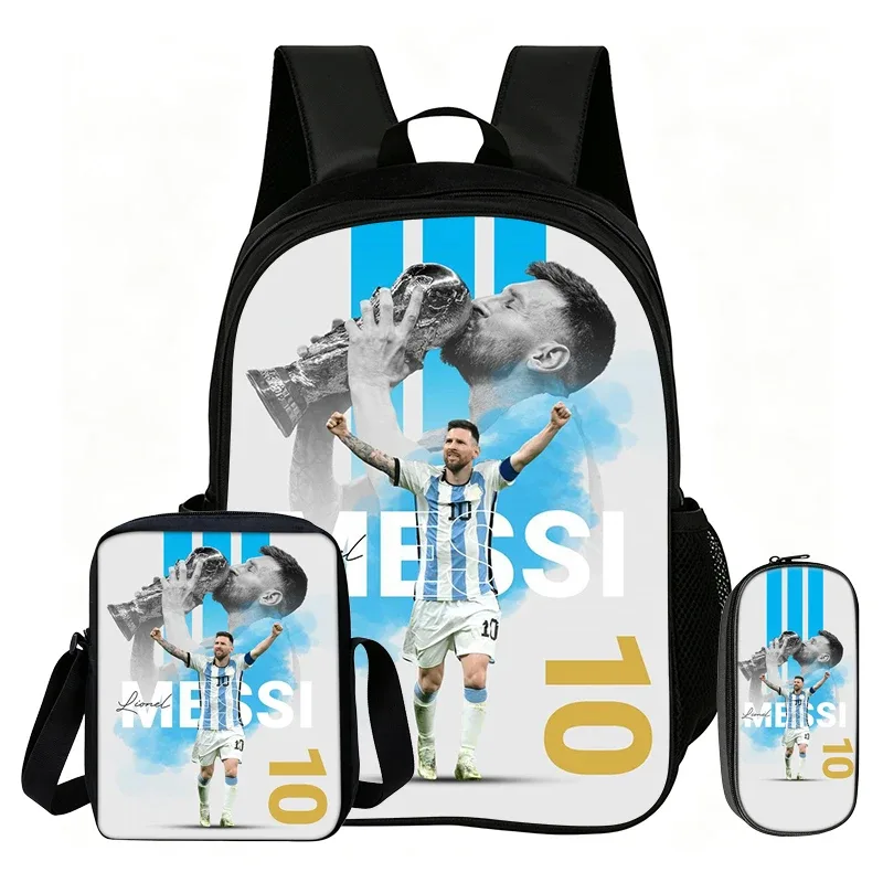 sac dos nylon motif messi noir bleu blanc format 20 35 litres bandoulière arquée fermeture éclair informatique unisexe usage voyage école sport