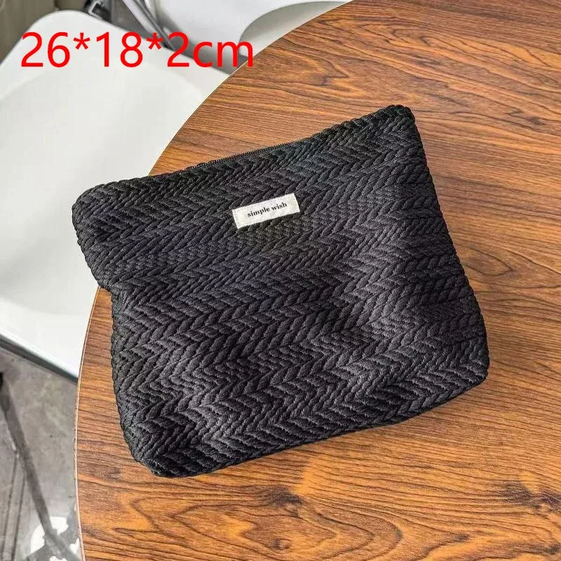 1 pièce trousse de maquillage portable de haute qualité avec fermeture éclair, grande capacité, couleur unie, en tissu tissé, beige café, pochette