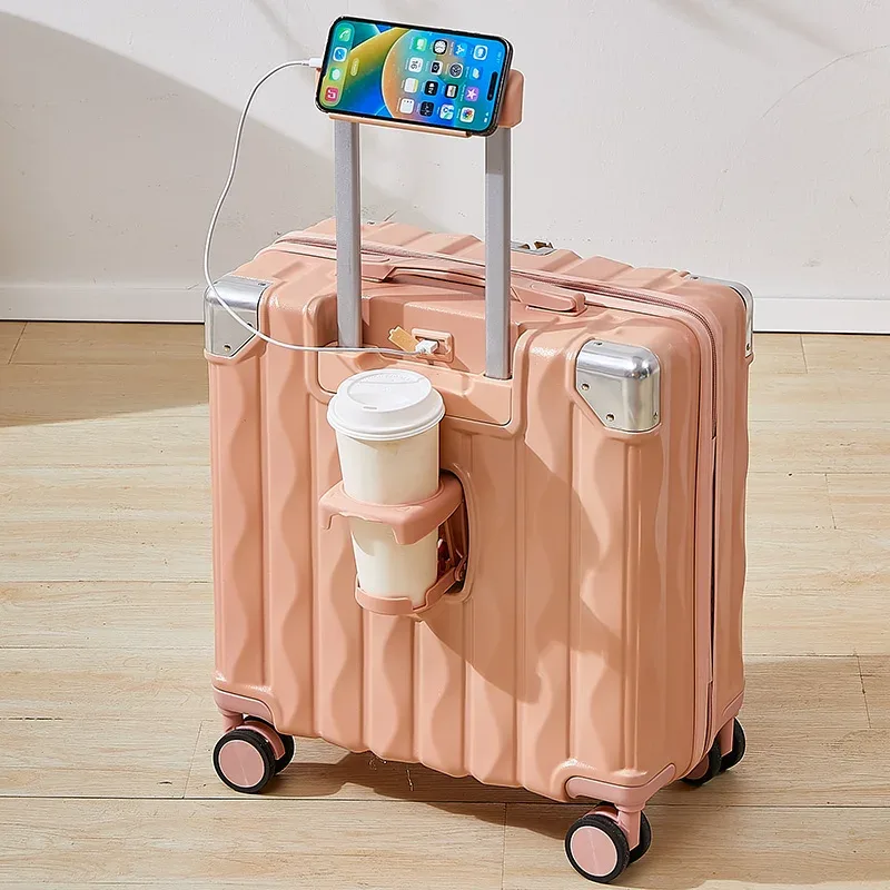 valise 18 "20" mot de passe boîtier de chariot valise cabine de voyage petit bagage avec porte-gobelet usb support pour téléphone valise bagage de voyage