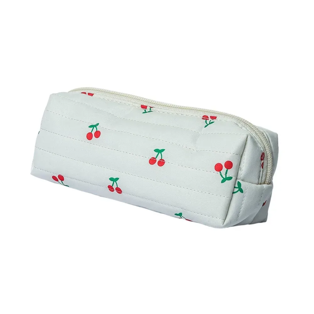 pochette à maquillage rétro à imprimé cerise, en coton matelassé, grande capacité, sac cosmétique mignon multifonctionnel, trousse de toilette, rangement pour maquillage