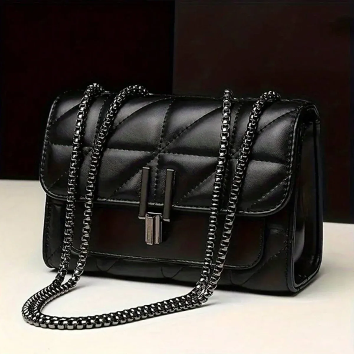 sac à main de luxe noir pour femme en cuir pu, sac bandoulière messager matelassé à carreaux avec pompon, de marque