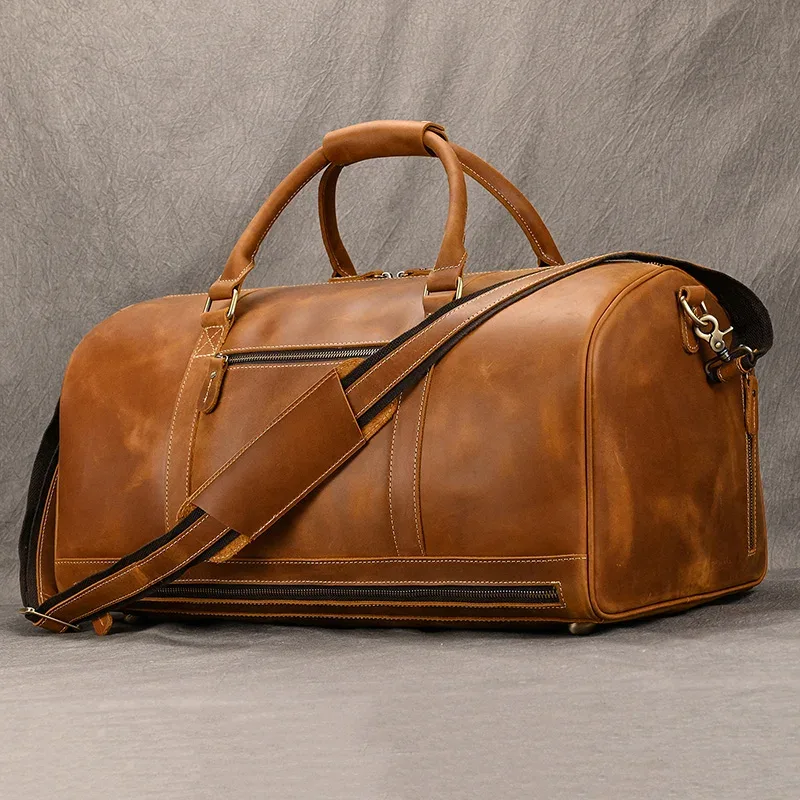 sac à bagages en cuir de grande capacité pour hommes, sac de voyage masculin, sacs de sport, sacs de week-end sur les bagages, sacs à main de nuit