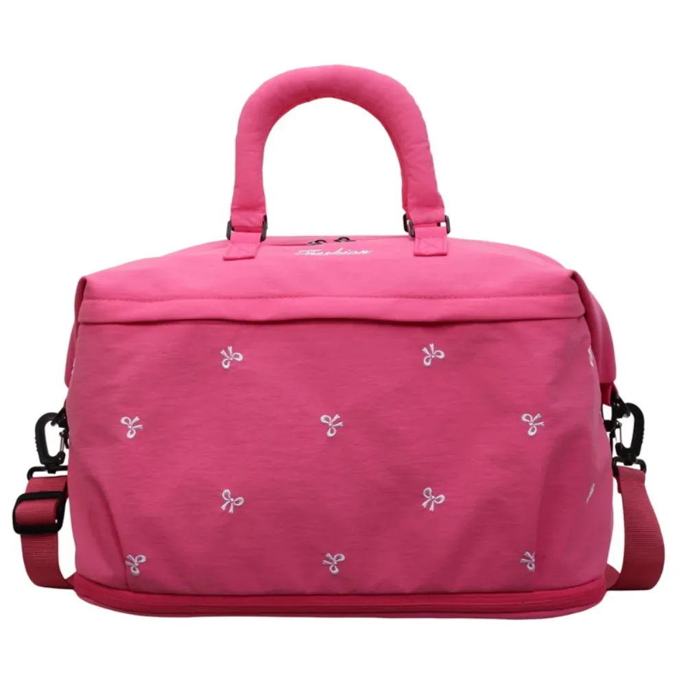 sac de voyage à grande capacité avec broderie en forme de nœud papillon, sac de voyage extensible en tissu oxford résistant à l'eau, sac fourre-tout à bandoulière pour la gym