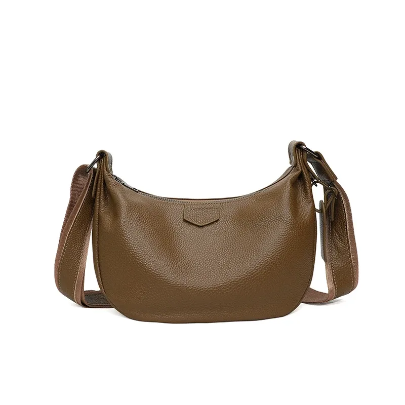 nouveaux sacs pour femmes en cuir véritable 100%, sacs à main sous le bras, couleur unie, sac à main pour les trajets quotidiens, sac à bandoulière portable réglable en forme de demi-lune pour femmes