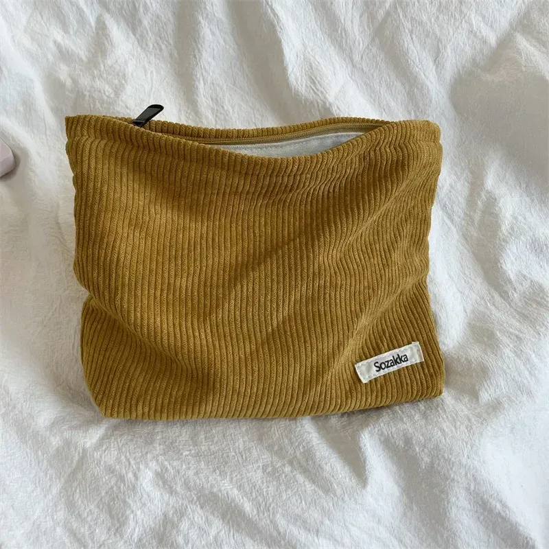 grand sac à cosmétiques en tissu velours côtelé pour femmes, pochette de maquillage pour filles, sac de voyage à main, étuis de rangement de rouge à lèvres, pochette à fermeture éclair pour téléphone