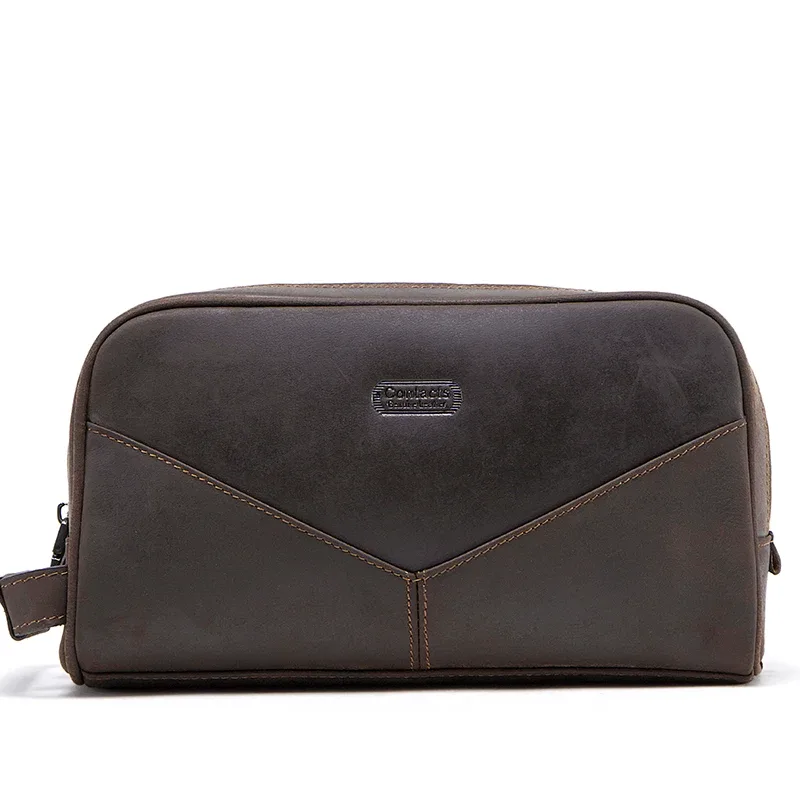 crazy horse – trousse de maquillage de voyage en cuir véritable pour hommes, étuis à cosmétiques vintage en cuir, marque de luxe, rangement de lavage, trousses de toilette