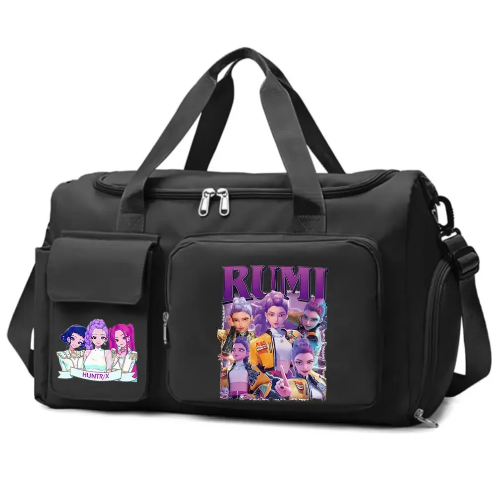 kpop demon hunters – bagage à main de grande capacité pour filles et garçons, sac de sport et de fitness avec séparation sec-humide, sac de voyage pour courtes distances